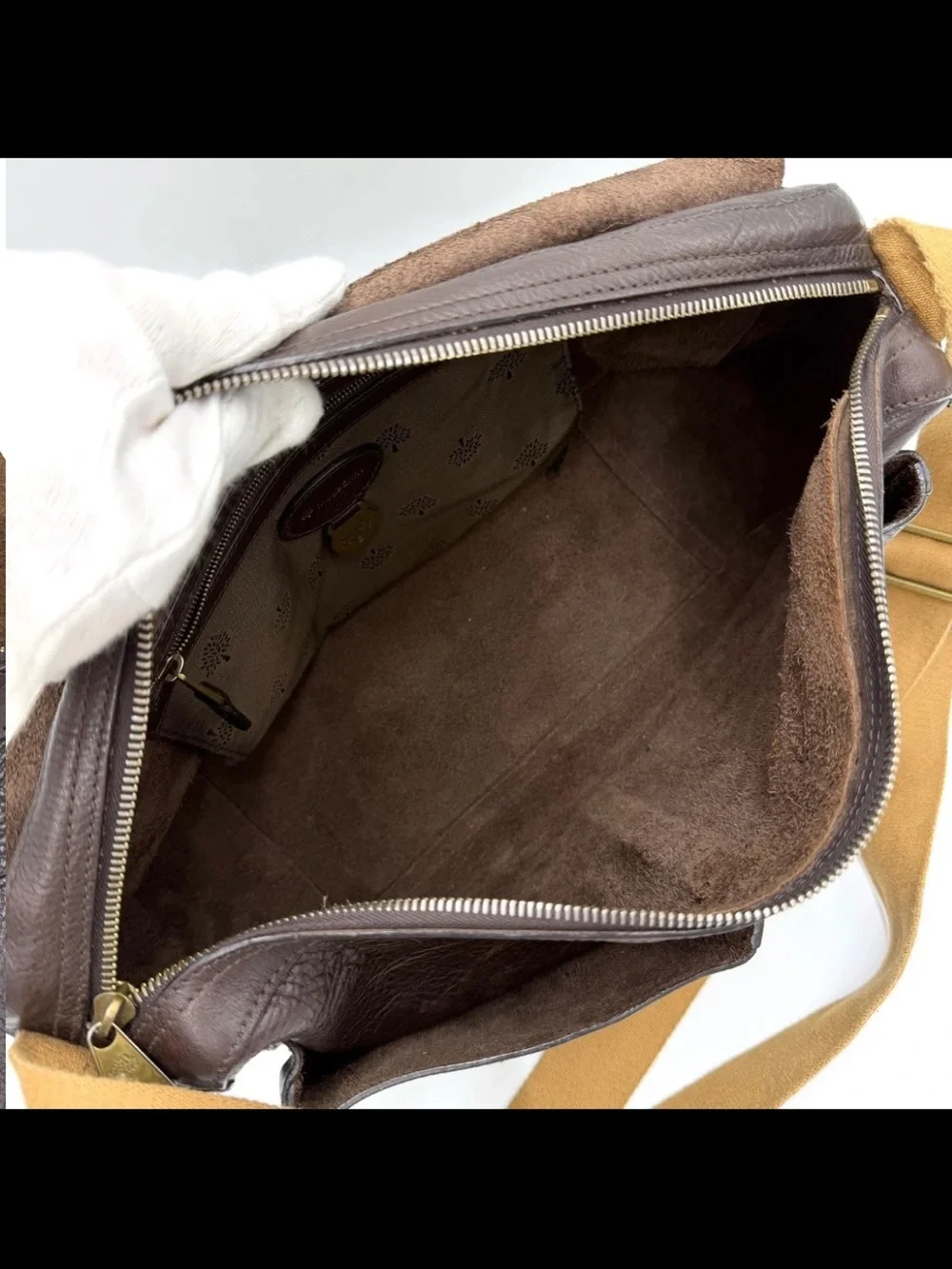 Mulberry Dark Brown Leather Messenger with Tan Canvas Strap